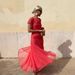 Women's Clothing Women's Spring And Summer New Mesh Round Neck Short Sleeves Perspective Large Swing Hip Wrapped Pleated Dress_ecoleips.com