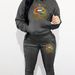 Women's Autumn And Winter Fashion Casual BLACK Queen Pattern Printed Thick And Plush Warm Hooded Sweatshirt+sports Pants Set-771_ecoleips.com