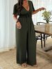 Plus-size Elegant Jumpsuit For Women, Solid Color V-neck Jumpsuit, Short-sleeved Casual Women's Wear For Summer, Suitable For Daily Commuting._ecoleips.com