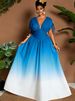 2026 Curvy Gradient Print Maxi Dress, Cold Shoulder V Neck Tie Bow A-Line Slim Waist Long Gown For Summer Beach Music Festival Vacation_ecoleips.com