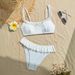 White Ruffle Lace Trim Ribbed Bikini Set Women Square Neck Thin Strap High Cut Cheeky Swimsuit Summer Beach Bathing Suit_ecoleips.com