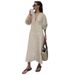 Women's Clothing Ins Simple Linen V Neck Puff Sleeve Backless Lace Up Dress Spring And Autumn_ecoleips.com