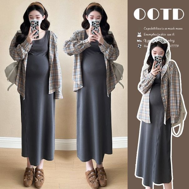 Autumn New Korean Fashion Lace Patchwork Shirt Two-Piece Maternity Dress_ecoleips.com
