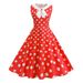 Vintage Polka Dot Summer Dress Women Retro Sleeveless A-Line Dress With Peter Pan Collar & Bow 50s Rockabilly Cocktail_ecoleips.com