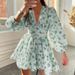 In Stock 2025 European And American Spring Women's New Fashion Foreign Trade Elegant Sweet Printed V-neck Lace Short_ecoleips.com