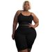 Verve N7839 Plus Size Women's Casual Sports Two-Piece High Elastic U-Shaped Sleeveless Shorts Set_ecoleips.com