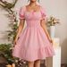 2026 Women Square Neck Short Sleeve Dress, Ruched Ruffled A Line Summer Fashion Dress_ecoleips.com