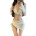 Women's Sexy Solid Color Bikini Swimsuit Two Piece Four Piece Set Long Sleeved Cover Up Skirt Hot Spring Swimwear Polyester_ecoleips.com