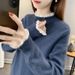 Women's Half-high Colla Lace Patchwok Sweate, New Winte Style, Knitted Base Laye, Solid Colo, Wam Pullove_ecoleips.com