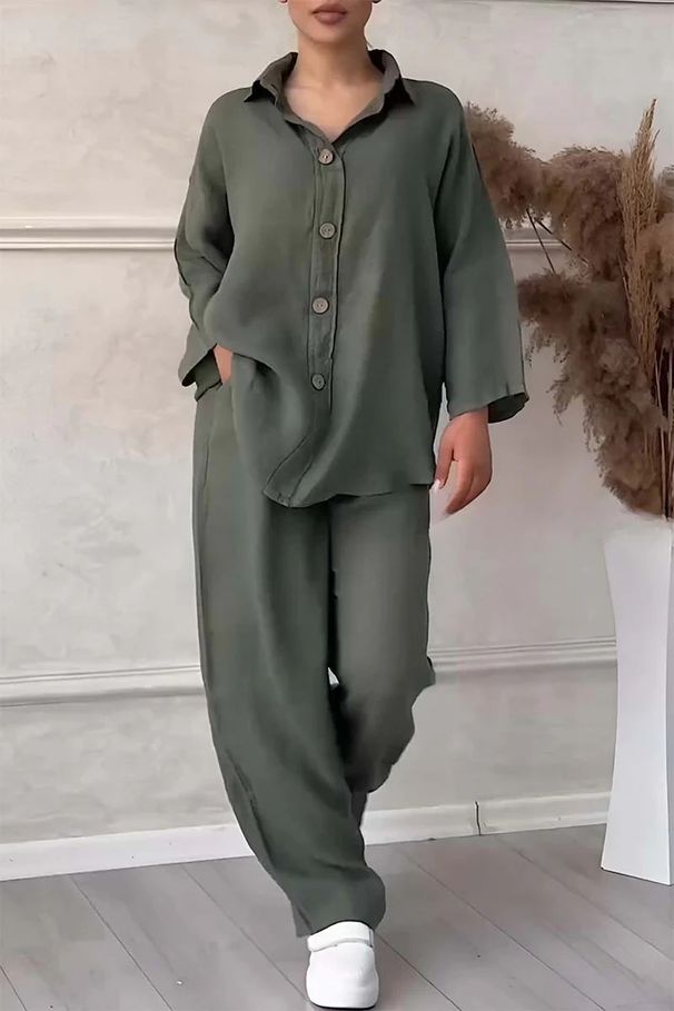 Women’s Clothing Summer New Women's 2 piece Set Large Size Cotton and Linen Shirt Set High Waist Loose Pants_ecoleips.com