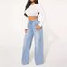 Women's Clothing Women's Denim High Waist Drawstring Loose Wide Leg Light Blue Jeans Women's JEANS_ecoleips.com