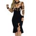 Women's Clothing Embroidered Sequin Mesh Ruffle Dress Long Sleeved Long Skirt In Stock_ecoleips.com