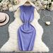 Women's Clothing Temperament Sleeveless Round Neck Knitted Dress Design Sense Tassel Waist Slim Hip Wrapped Mid Length Skirt_ecoleips.com