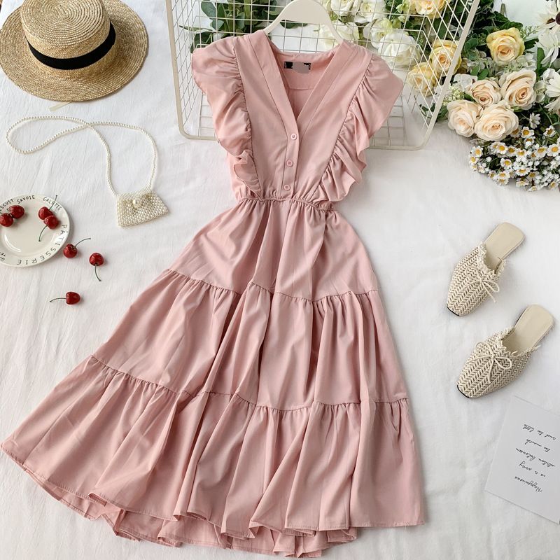 Women's Clothing V Neck Ruffle Sleeveless Popular Skirt Summer New Trend_ecoleips.com