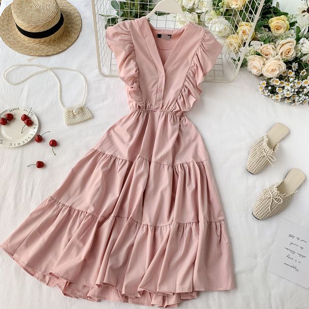 Women's Clothing V Neck Ruffle Sleeveless Popular Skirt Summer New Trend_ecoleips.com