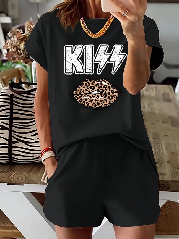 Women’s 2 Piece Outfit Set – Oversized Graphic T-Shirt And Biker Shorts Matching Set, Casual Summer Lounge Tracksuit For Daily Wear-314_ecoleips.com