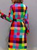 Women's Plaid Print Long Coat – Oversized Checkered Trench (Breathable Polyester, Belted Waist, Unisex Fit)_ecoleips.com