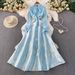 Women's Clothing Luxury Socialite Women's V Neck Full Skirt Dress Bow Detail Bright Gold Print Elegant Heavy Duty_ecoleips.com