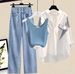 Women's Clothing Summer Suits For Women New Large Size Women's Fashion Sun Protection Clothes Shirt Vest Slim Jeans Three Piece Suit_ecoleips.com