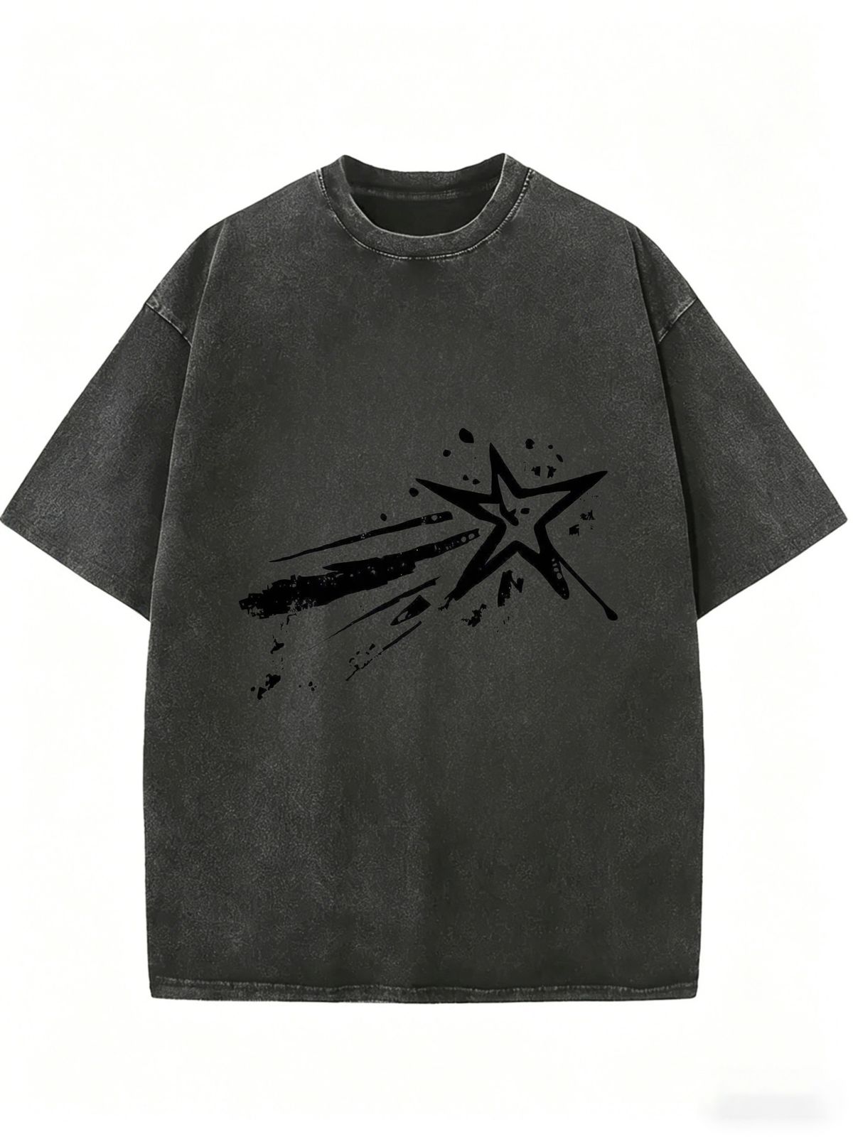 Graffiti Shooting Star Graphic Acid Wash Washed Oversized T Shirt Men Women Crew Neck Short Sleeve Loose Vintage Street Casual Tee_ecoleips.com