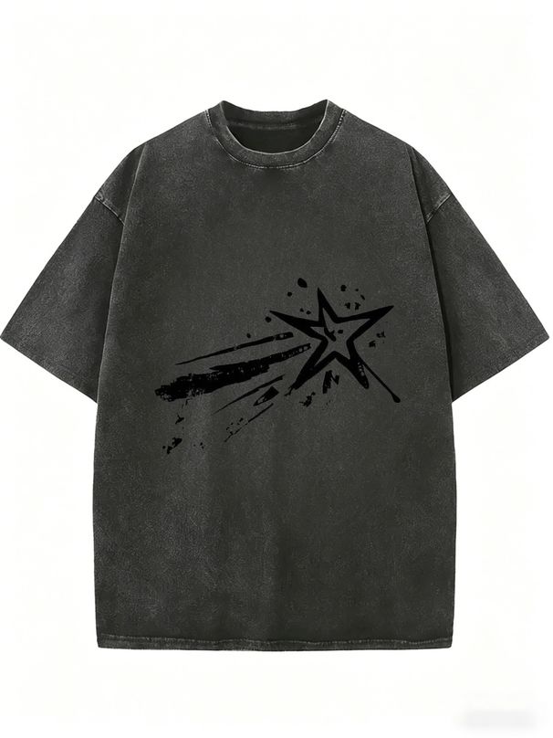 Graffiti Shooting Star Graphic Acid Wash Washed Oversized T Shirt Men Women Crew Neck Short Sleeve Loose Vintage Street Casual Tee_ecoleips.com