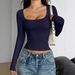 Y2K Aesthetic Long-Sleeve T-Shirt For Women – Stretchy Polyester Slim Fit, U-Neck Layering Essential_ecoleips.com