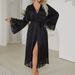 Aria Basics European And American Cross-border Women's Satin Bathrobe, Long Lace Sexy Comfortable Nightgown, French-style Tie Home_ecoleips.com