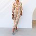 Women's Clothing Fashion Contrast Color Printed Long Skirt Elegant Slim V Neck Short Sleeved Dress_ecoleips.com
