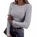 2025 Autumn New Product Fashion Women's Long Sleeve Elastic Round Neck Ribbed Slimming T-shirt Top_ecoleips.com