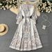 Women's Clothing Spring And Autumn New Style Lantern Sleeve Lapel Single Breasted Printed Dress Women's Waist Sweeping Palace Style Long Skirt Trendy_ecoleips.com