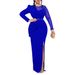 's New 2024 Spring Solid Color Round-neck Pleated Mesh Splicing Long-sleeve European And American Plus-size_ecoleips.com