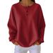 Women's Clothing Women's Long Sleeve Round Neck Pullover Waffle Knit Top Solid Color Loose Fit Fashion Autumn Winter Style_ecoleips.com