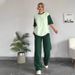 Women's Clothing Summer Contrast Color Round Neck Short Sleeve T Shirt Fashion Casual Wide Leg Pants Set_ecoleips.com