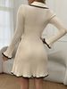 Elegant Knit Dress With Notched Collar & Flounce Hem – Slim Fit Long Sleeve Tunic For Women_ecoleips.com