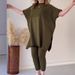 Women's Solid Color Round Neck Large Size Short-sleeved Slit Sweater Casual Suit_ecoleips.com