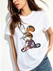 Women Patchwork Floral Graffiti Rabbit KRPBRAND Letter Graphic T Shirt Round Neck Short Sleeve Loose Streetwear Summer Tops_ecoleips.com