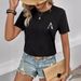 European American Women's Casual Black round Neck Short Sleeve T-Shirt Letter Print Sports Top Summer Fit True to Size_ecoleips.com