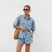 Women's Clothing Casual Loose Pocket Short Sleeved Shirt Denim Two Piece Suit_ecoleips.com