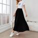 Elegant A-Line Skirt For Women, High Waist Flared Pleated Midi Skirt With Flowy Hem, Polyester Blend Skirt For Daily Wear And Office_ecoleips.com