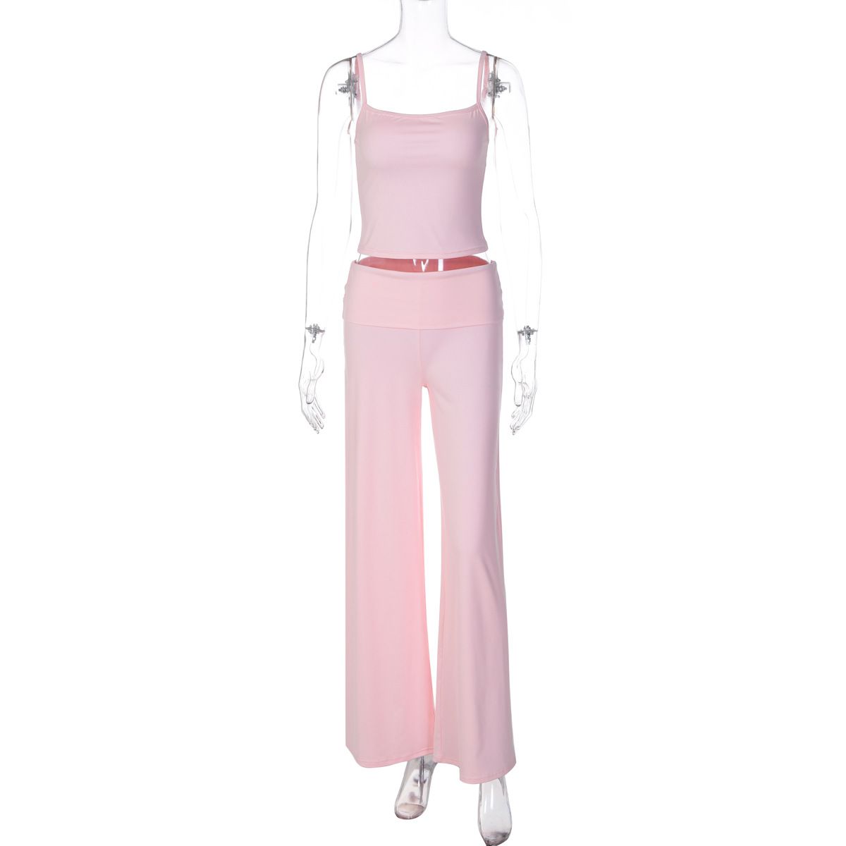 Women's European American Style off Shoulder Camisole Top High Waisted Straight Leg Pants Two Piece Set Summer New 2026_ecoleips.com