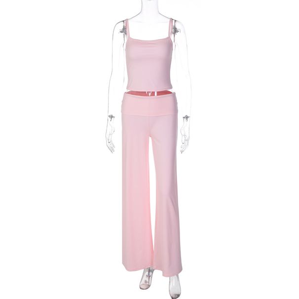 Women's European American Style off Shoulder Camisole Top High Waisted Straight Leg Pants Two Piece Set Summer New 2026_ecoleips.com