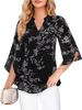 Women's Clothing Casual V Neck Chiffon Shirt Petal Sleeves Loose Fit Summer Top Elegant Fashion_ecoleips.com