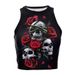 Halloween 's Top, New European And American Style, Skull Digital Print, Sleeveless Off-shoulder Short Tank Top For_ecoleips.com