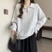 European American Style Half-zip Polo Collar Long-sleeve Sweatshirt Women, Thin Loose-fitting, Korean Version, Slimming_ecoleips.com