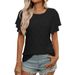 Women's Floral Embroidery Hollow Out Short Sleeve T-Shirt - Summer Fashion Blouse With Flounce Sleeve_ecoleips.com