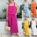 Women's Cotton And Linen Set Sleeveless Camisole Top Wide Leg Pants Two Piece Set_ecoleips.com