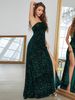 Women's sexy club sequin high slit dark green one-shoulder evening dress for elegant ladies_ecoleips.com