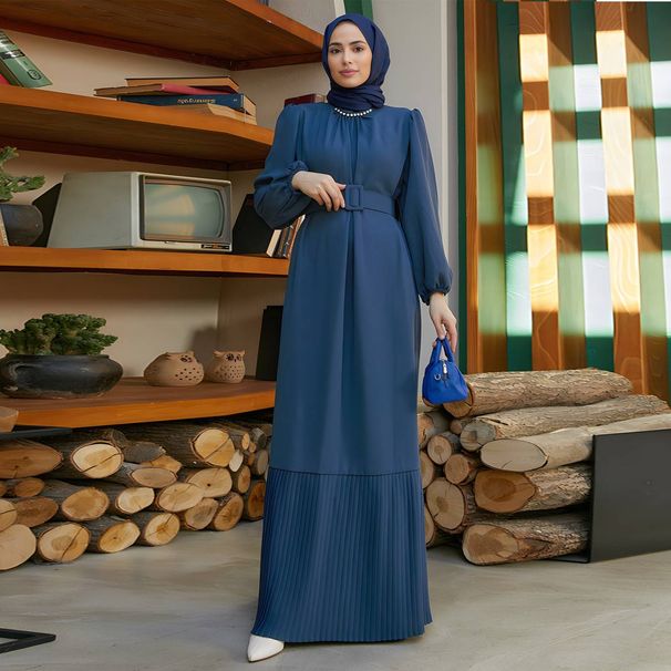 Women's Clothing Elegant Beaded Pleated Dress Middle Eastern Waist Long Dress_ecoleips.com