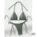 Women's Clothing Solid Color Tie Waist Halter Neck Two Piece Bikini Resort Style Sexy Vacation Swimsuit_ecoleips.com