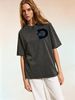 Washed Distressed Oversized Women T-Shirt Gradient Blue Star D Initial Chest Print Loose Fit Short Sleeve Daily Casual Basic Tee_ecoleips.com